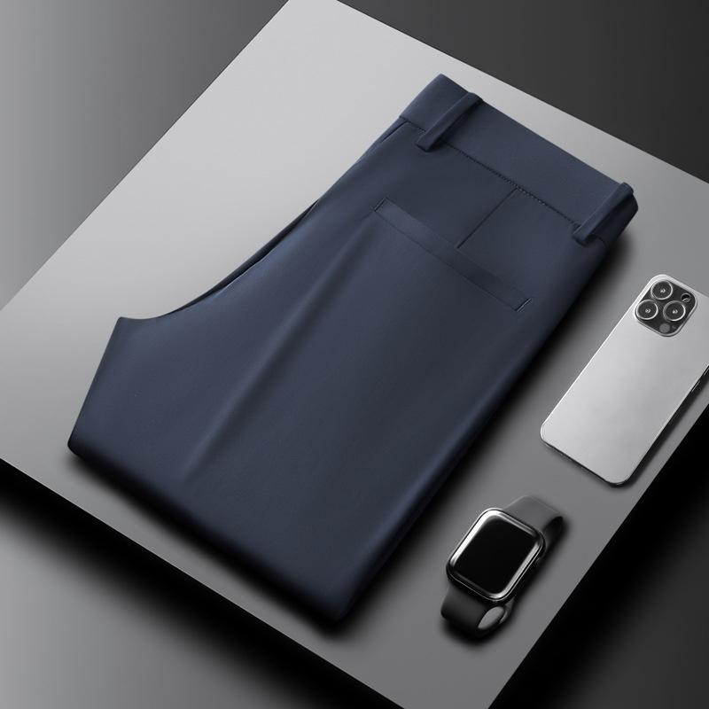 Высокоэластичная ткань, летние тонкие шелковые деловые брюки для мужчин с эластичной талией, классические рабочие офисные брюки