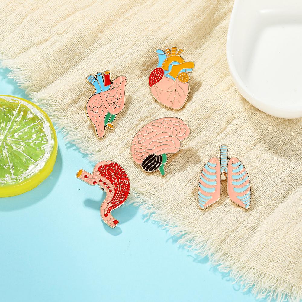 Эмалевые броши 'Личность Печень Желудок Легкие Сердце Мозг' Смешные Части Тела Золотые Булавки Для Рюкзака Сумки Медсестры Значок