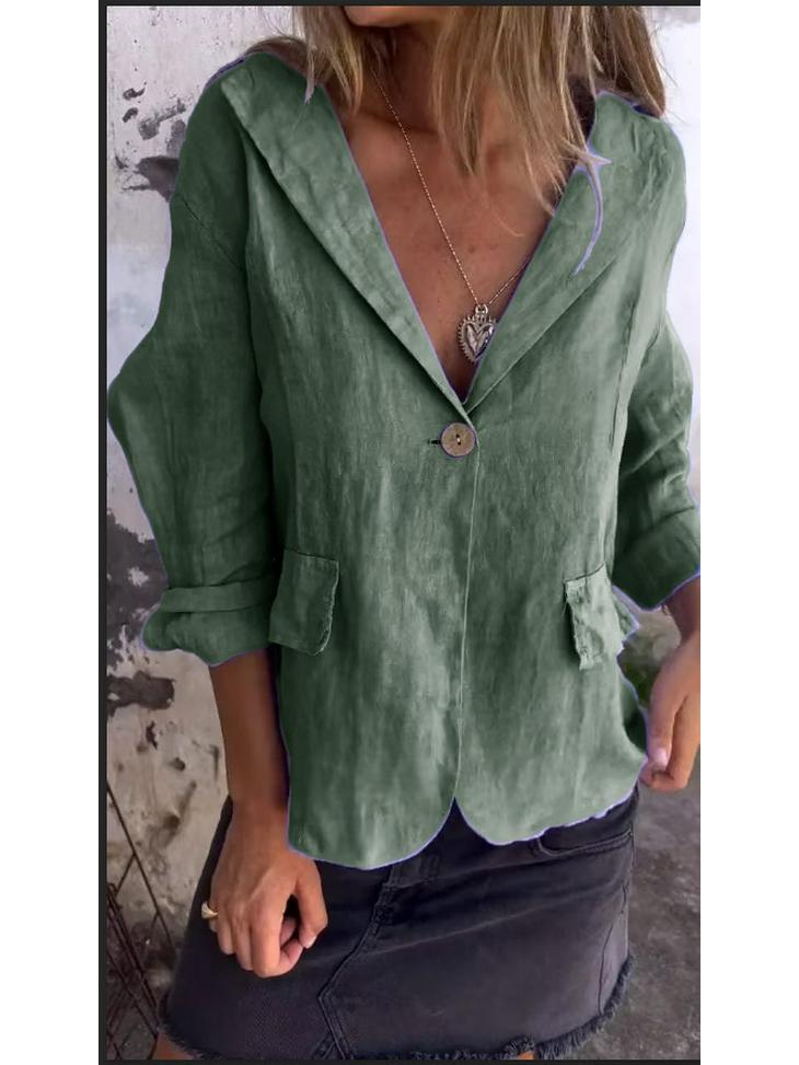 2024 Ранняя осень Женский большой размер Свободный пиджак из хлопка и льна с лацканами с вырезом и пуговицами