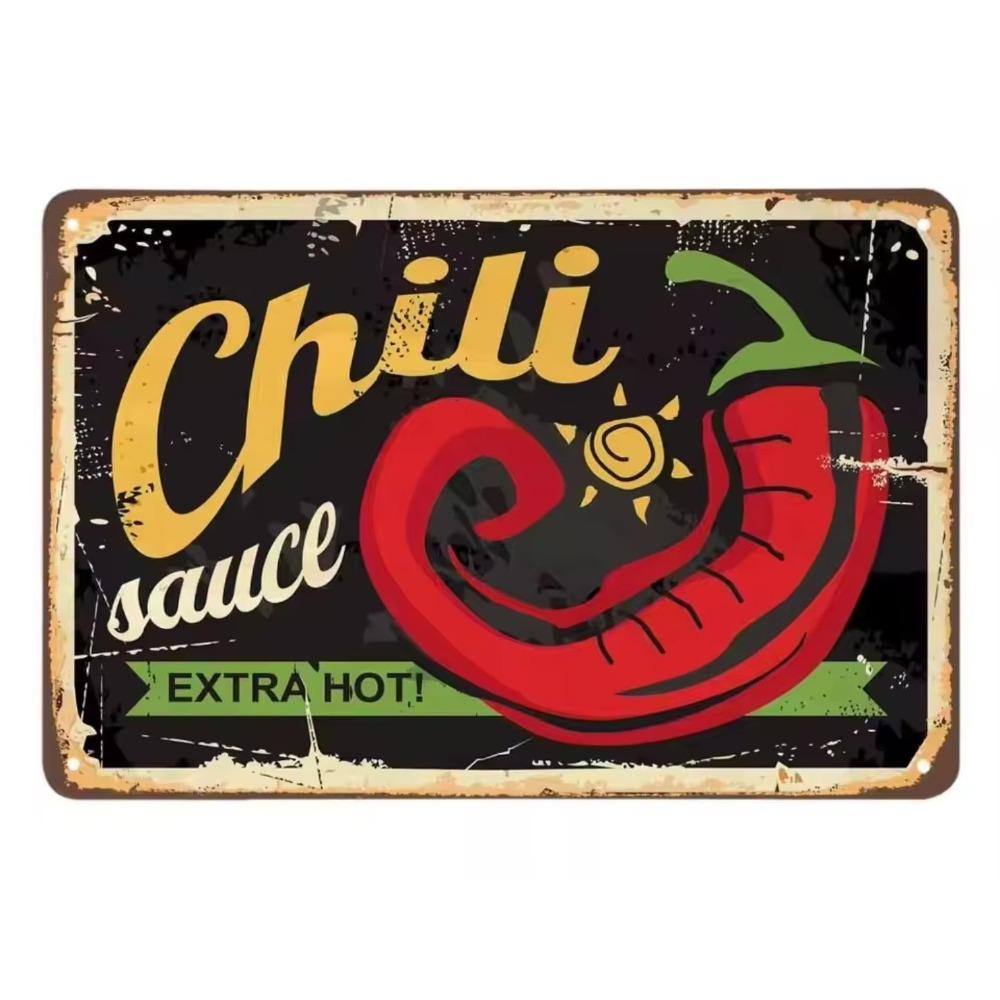 Vintage Advertisement With Chili Pepper Vintage Metal Tin Sign Wall Decor , Farmhouse Decor,20X30CM