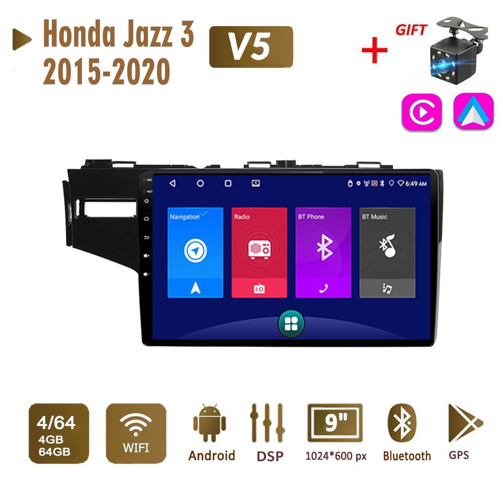 Автомобильная магнитола Android стерео для Honda Jazz 3 2015-2020 Fit 3 GP GK 2013-2020 2 Din Мультимедийная навигация Carplay Авторадио GPS WIFI Головное устройство 4 + 64 ГБ