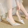 2025Autumn New Thin Heel Single Shoes Women's Pointed Shallow Mouth Cloth Surface Embroidered Slip-on High Heels
