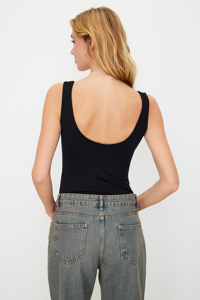 Women's Fashion New Body Green Square Collar Fitted Soft Touch Stretchy Knitted Body with Soft Snaps