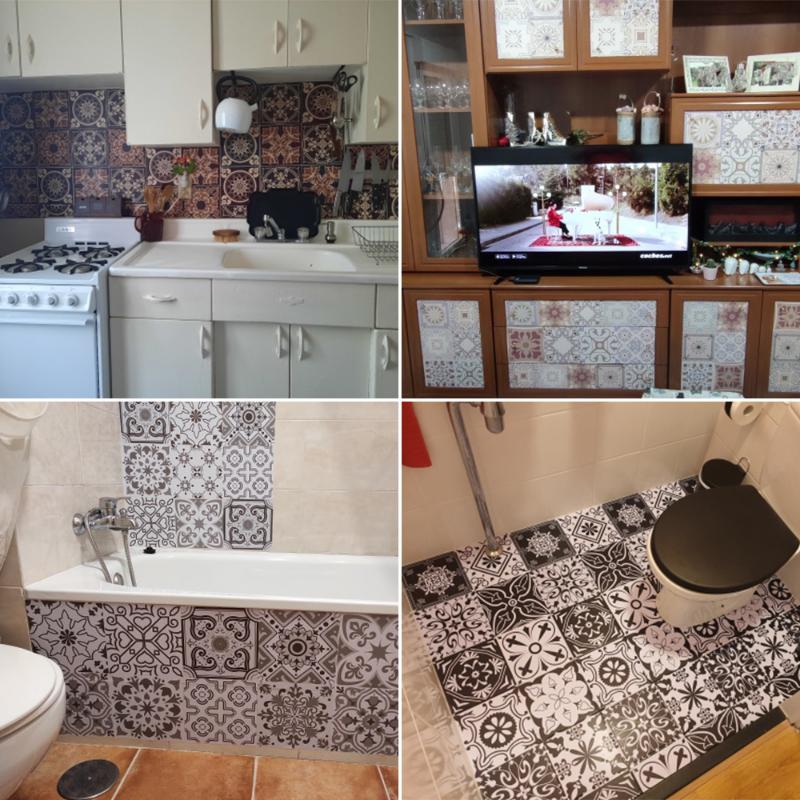 10 шт., ретро-узор, матовая поверхность, плитка, наклейки, чехлы для кухни, ванной, столов, пола, износостойкие художественные наклейки на стены