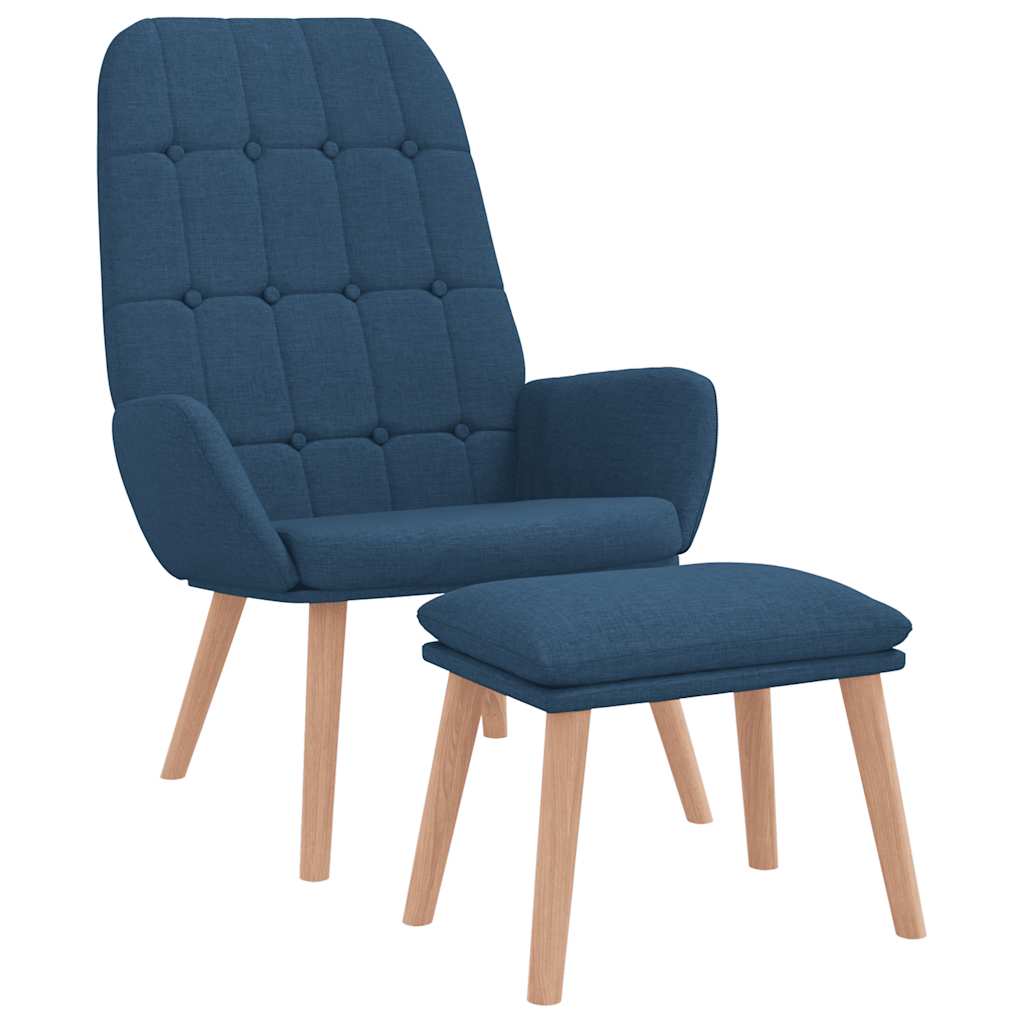 Blue Fabric Relaxation Armchair with Footstool