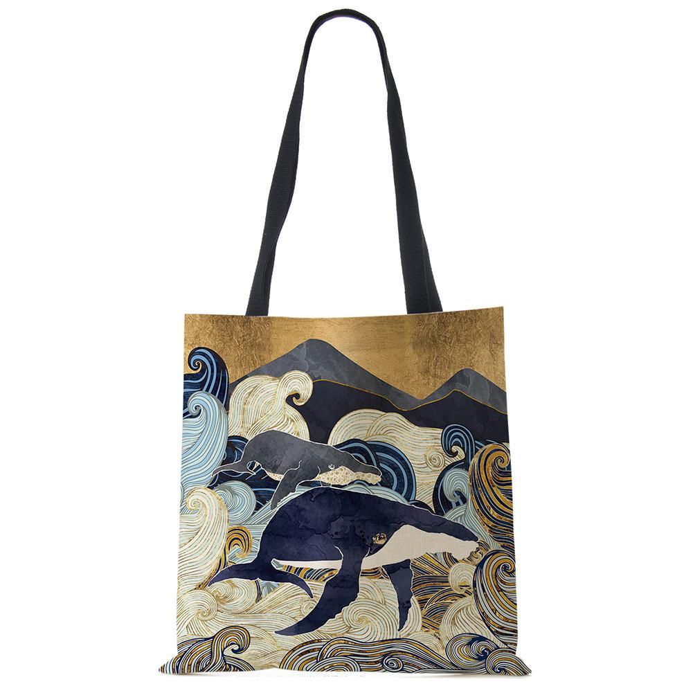 Японский дизайн укиё-э Повседневная женская сумка ручной работы Журавль Дизайнерская сумка-тоут Эко многоразовые плечевые сумки для покупок B13039 CLE