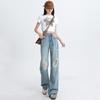 Graffiti Ripped Jeans for Women In Summer Thin High Waist Slimming Pear-shaped Body Loose Wide-leg Pants Floor-slimming Trousers