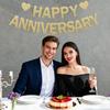 Happy Anniversary Glitter Banner - No DIY - Champagne Gold Happy Anniversary Decorations Banner for Romantic Wedding Birthday Party Decorations