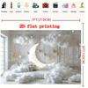 2D Flat Printing Neutral Moon & Cloud Backdrop with Twinkling Stars Baby Gender Reveal Background