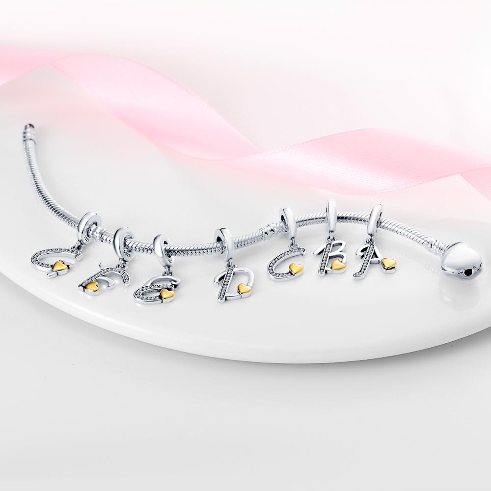 Новинка из стерлингового серебра S925, 26 букв, розовое золото, подвеска в виде сердца любви для браслета, ювелирные изделия своими руками для женщин, горячая распродажа