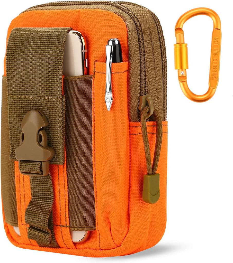 Tactical EDC Pouch Molle Waist Bag With Carabiner Heavy Duty Utility Belt Phone Holster Fits Large Smartphones & Tools