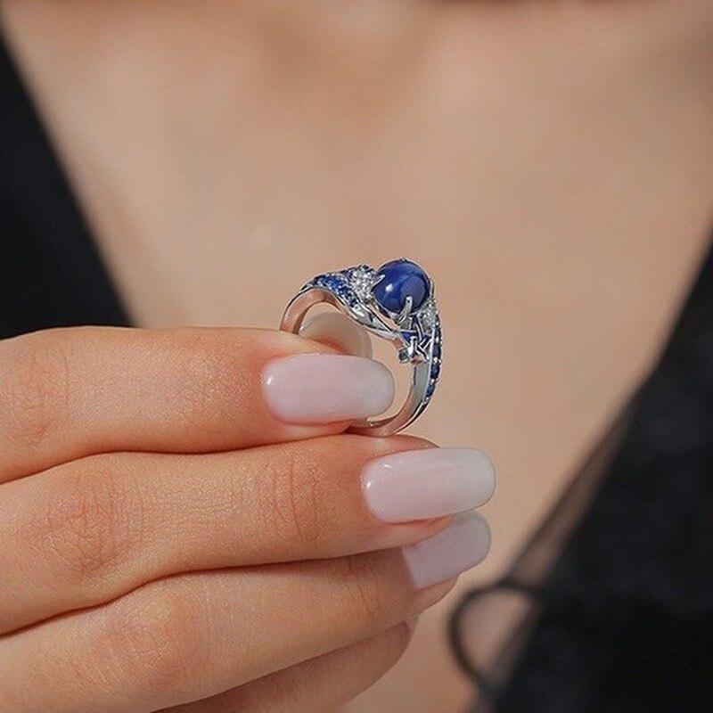 Luxury Fashion Natural Sapphire Ring Rings for Women Promise Beautiful Bride Romantic Wedding Engagement Anniversary Gift