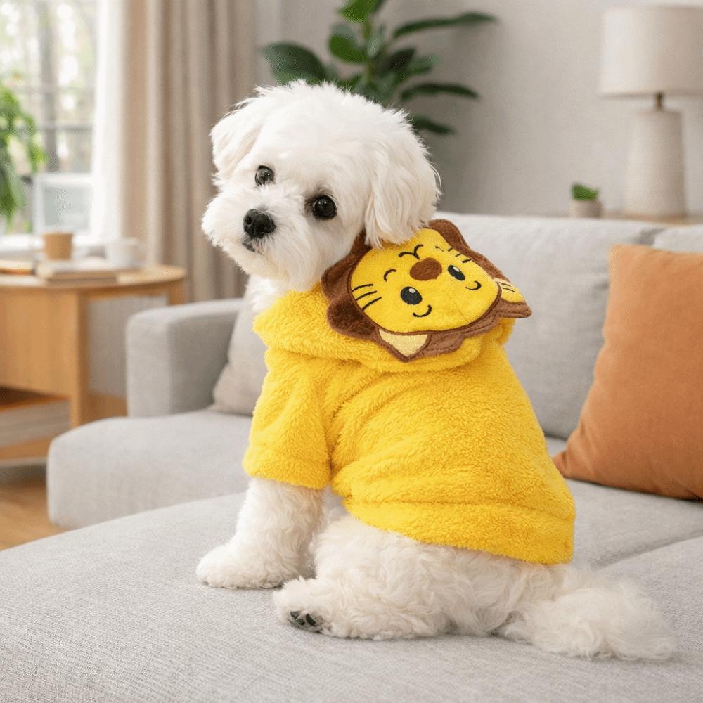 Soft Dog Hoodies Warm Dog Jumpsuits Cartoon Dog Lion Costume  for Cats and Dogs