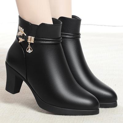 Мамины туфли осень и зима кожаные туфли бархатные новые средний каблук короткие сапоги конический каблук модные сапоги и пожилые теплые хлопковые туфли