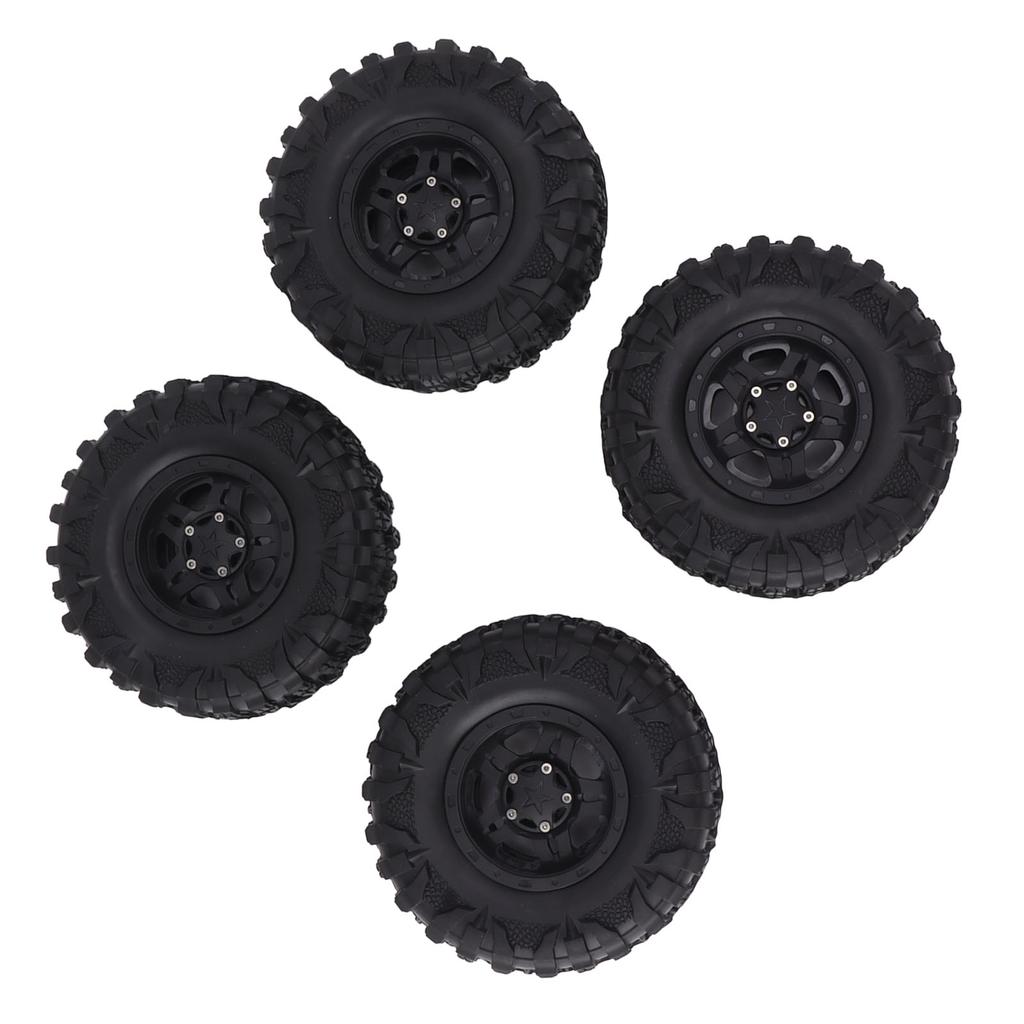 4PCS RC Tires 2.2in Black Rubber Simple Installation Wear Resistant RC Car Replacement with Plastic Rim for 12mm Hex RC Car