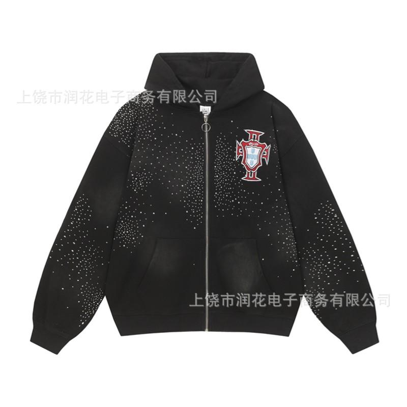 American Vintage 3D Print Hooded Zip Up Sweatshirt Loose Fit Streetwear Couple Top