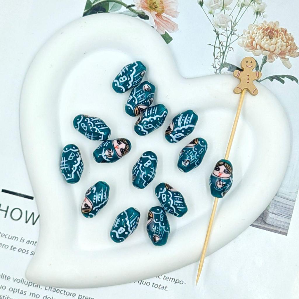 Hand-Painted Matryoshka Dolls Colorful Ceramic Beads DIY Bracelet & Earrings Jewelry Accessories
