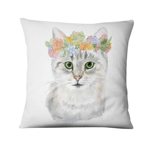 Home Decoration Pillow Cat With Flowers Printed Cushion Decorative Pillows Cartoon Animal Home Decor Sofa Throw Pillows 45*45Cm