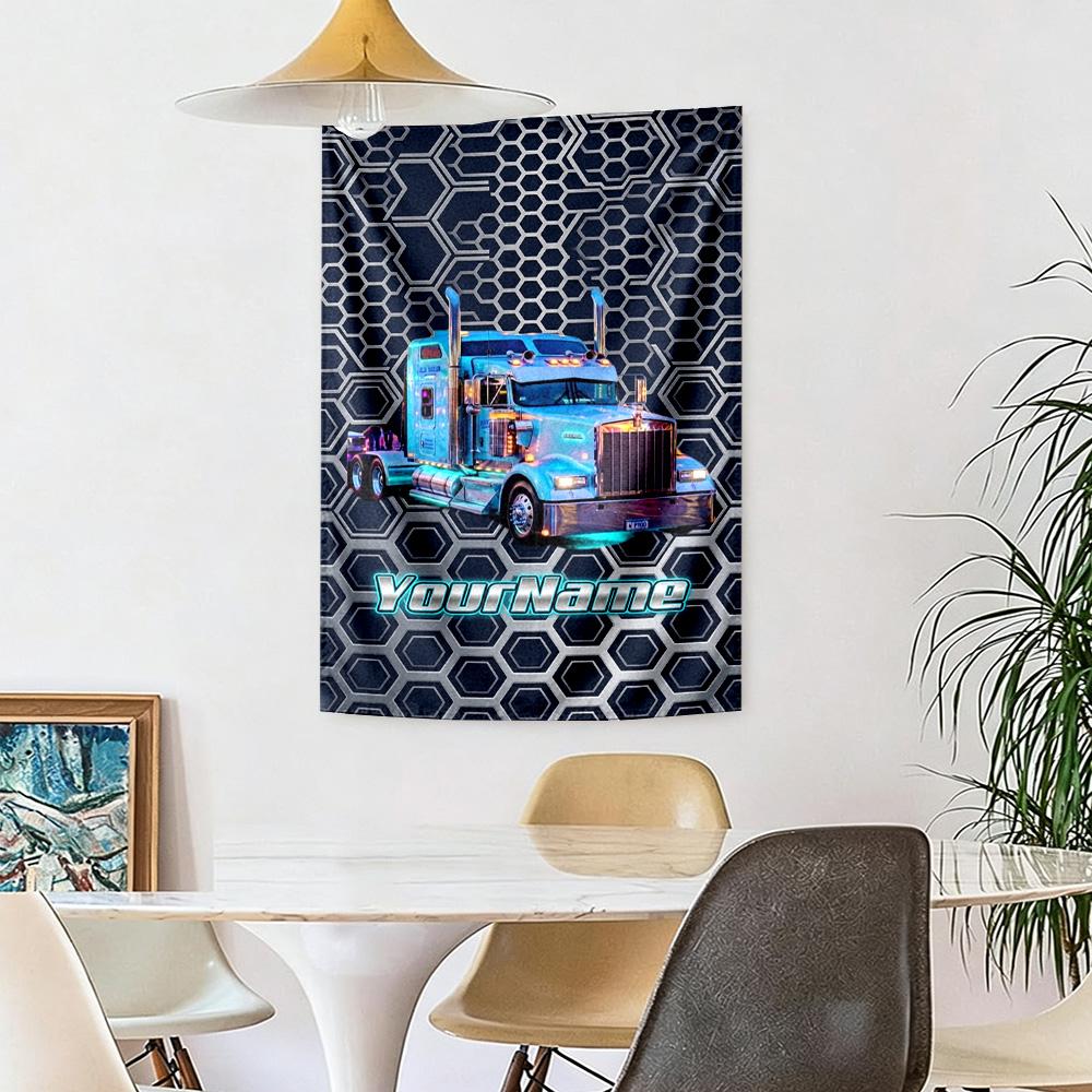 Peterbilt Heavy Trucks Custom Your Name Wall Decor Tapestry Art For Pet Memorial Birthdaywedding Party Backdrop Family Gift