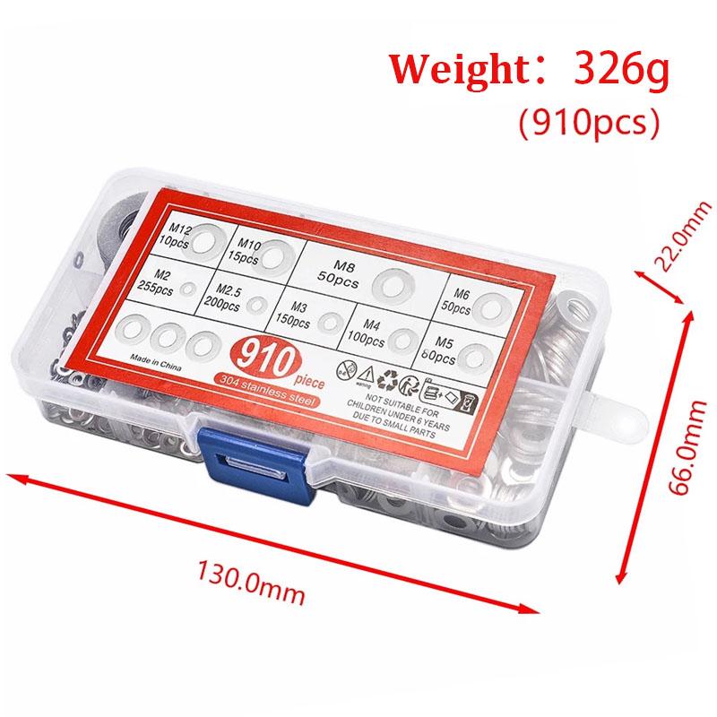 910/200pcs 304 Stainless Steel Flat Washers Assortment Kit (M2 M2.5 M3 M4 M5 M6 M8 M10 M12) Suitable for Home Decoration