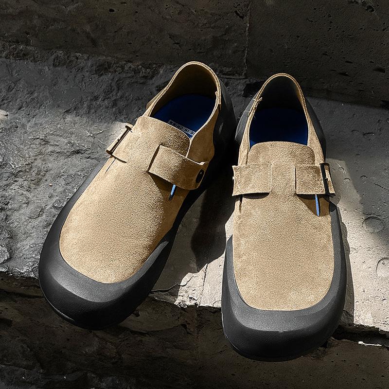 Высокоподошвенные увеличивающие рост Birkenstocks весенние новые уродливо-милые туфли с большой головой кожаные однотонные туфли повседневные кеды Doudou shoes