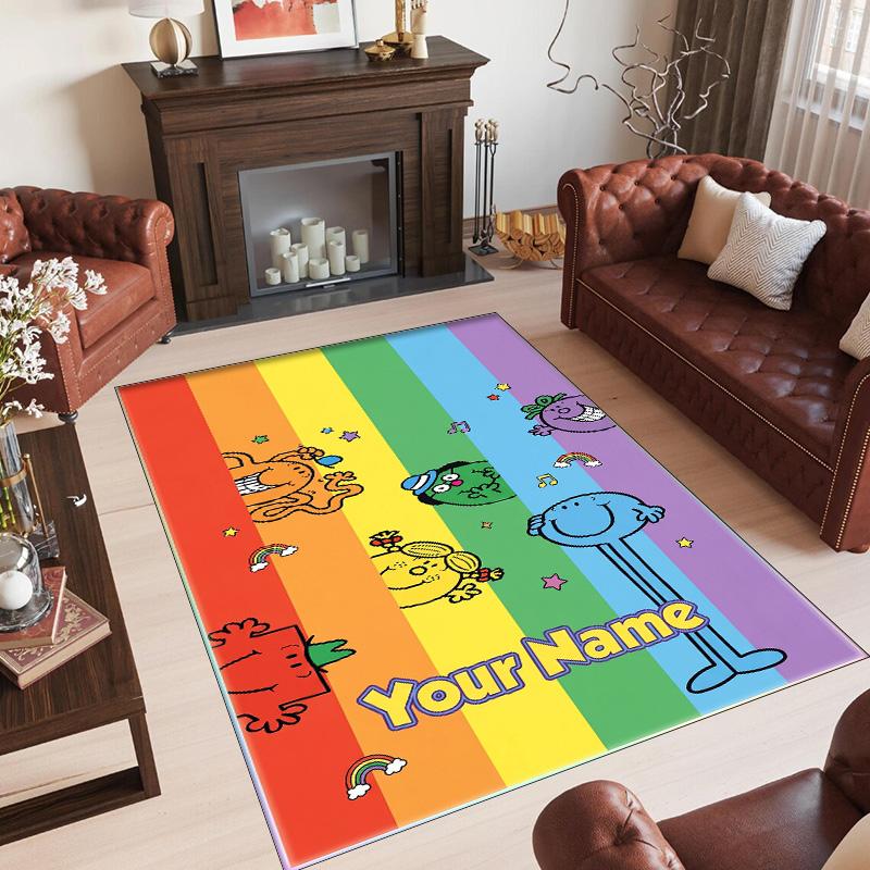 Personalized Crystal Velvet Carpet Custom Name Text,Mr. Men & Little Miss Anti Slip Area Rug For Home Decoration