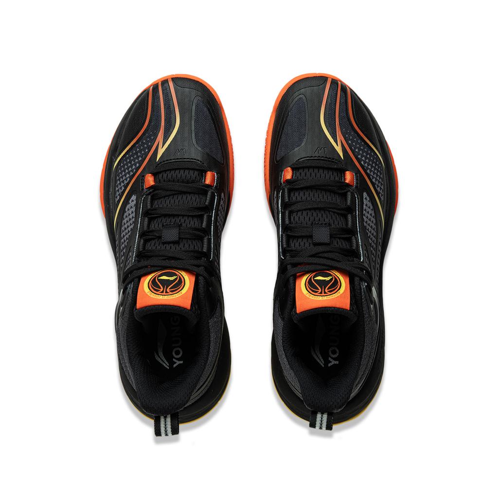 Li Ning Детские удобные баскетбольные кроссовки с круглым носком, нескользящие, износостойкие, с амортизацией, средней высоты, для детей, черно-серые YKBU088-3