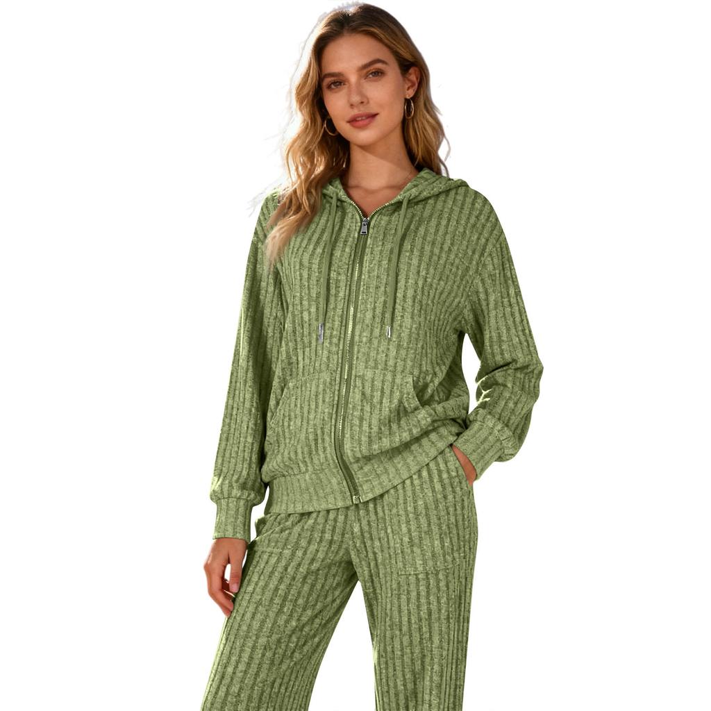 Женские спортивные костюмы из 2 предметов: худи на молнии с капюшоном и карманами и брюки с эластичной талией, мягкий эластичный осенне-зимний наряд