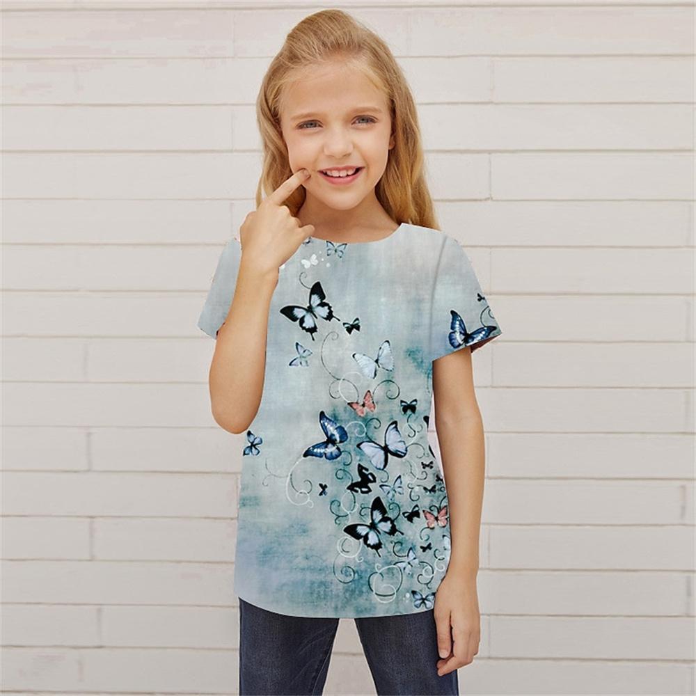 T Shirt For Girls Animal Butterfly Girl T Shirts Kids Gift Tee Short Sleeve Casual Top Tee Children's Clothing