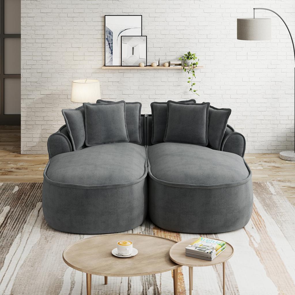 Comfortable Chenille Cloud Double Sofa, frameless design, extra-large double chaise longue, no assembly required, for living room, Grey
