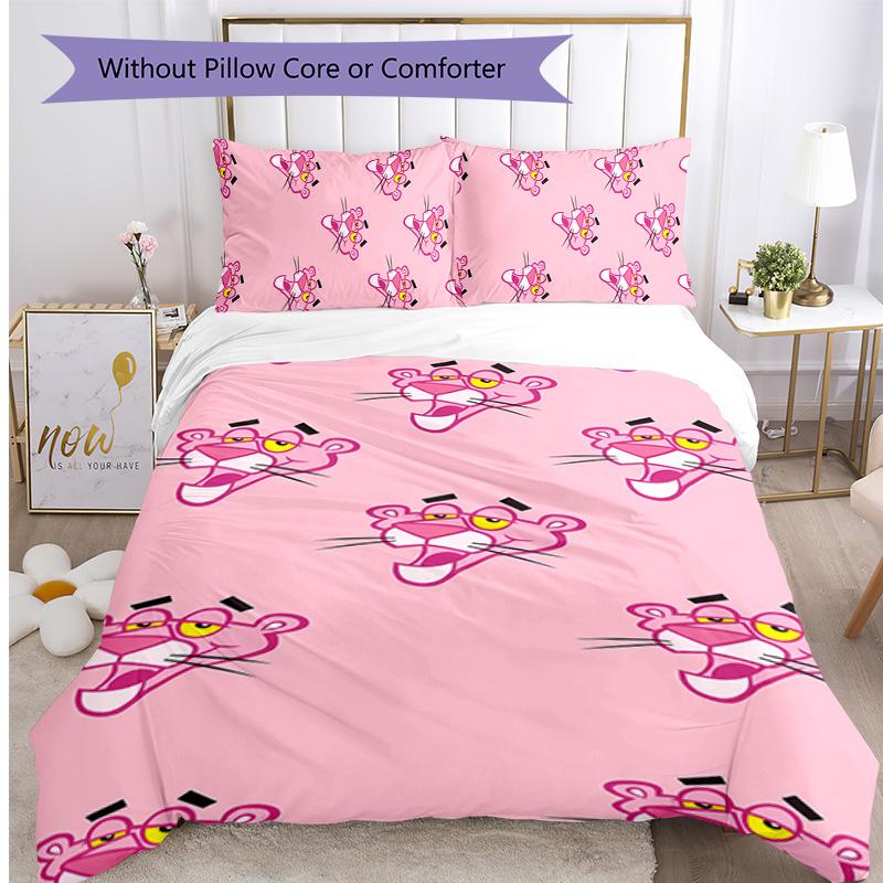 Pink Panther Printed 3PCS Bedding Set Soft Breathable Duvet Cover Pillowcases Set Washable Bedroom Decor Home Gift