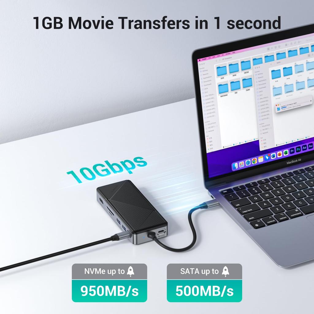 Внешний корпус для SSD GiGimundo 10 Гбит/с USB Gen2 USB C-хаб с корпусом для NVMe SSD Док-станция для SSD Слоты для карт SD и TF Быстрая зарядка PD 100 Вт для