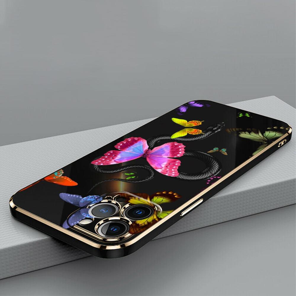 N77 бабочка, черное золото, змеиное покрытие, мягкие чехлы для телефонов из ТПУ для Xiaomi 14 Poco M5s X5 Redmi 13C 12C 8 Note 12 10 11 13 Pro Plus, противоударный чехол