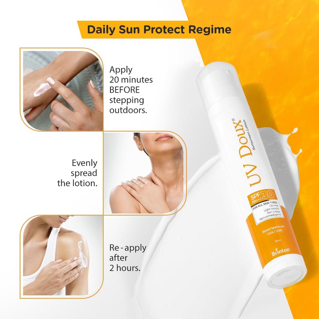 Brinton Солнцезащитный лосьон UV Doux SPF 30 | Нежирный, легкий, нежирный | Защита от UVA/UVB-лучей | Для всех типов кожи | Протестировано дерматологами | 50 мл