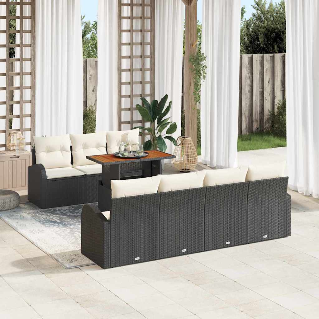 8 Piece Garden Sofa Set with Cushions Black and Cream