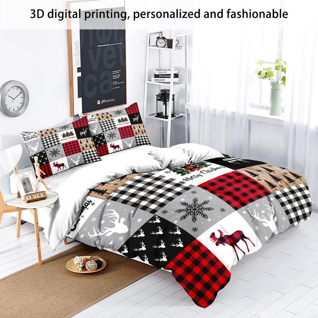 3 предмета Клетчатый Рождественский Принт Бессердечный Комплект Постельного Белья Общежития Спальни Мягкий и Удобный Несколько Размеров Машинная Стирка