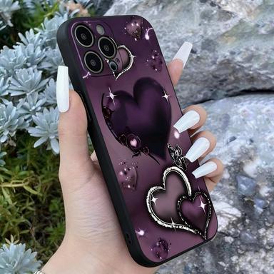 Фиолетовый чехол в форме сердца на День святого Валентина для iPhone 17 Air 16 15 14 13 12 11 Pro Max XR XS MAX 7 8 PLUS SE, мягкий чехол из ТПУ