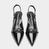 Kitten heel temperament patent leather medium heel women's shoes French socialite style pointed head sexy single shoes metal one-button high heels