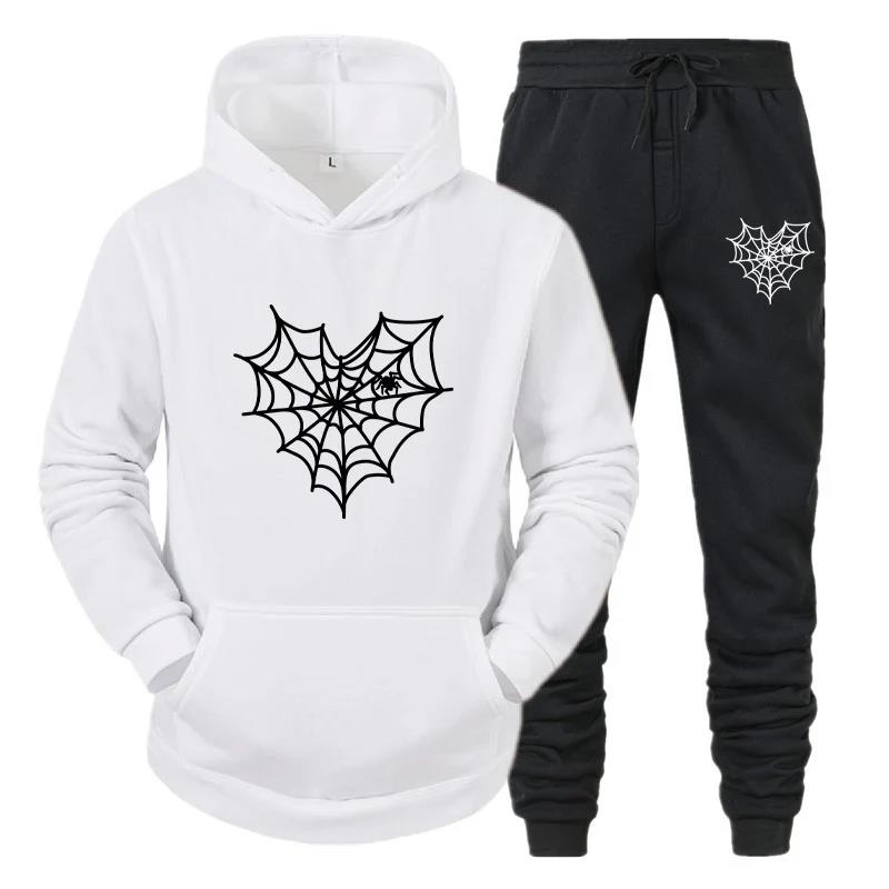 Женский спортивный костюм Spider Web с капюшоном и брюками, спортивные костюмы, пуловеры, свитера с капюшоном, спортивные штаны, повседневная уличная одежда