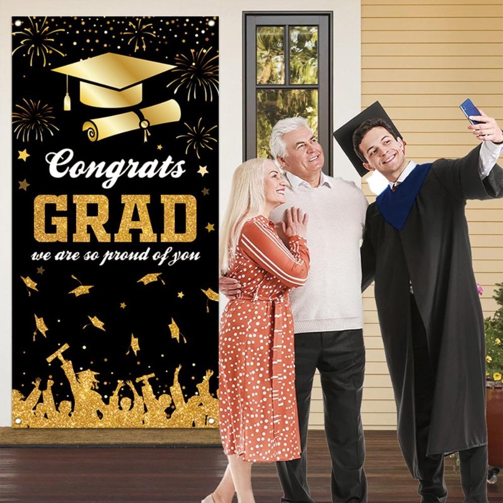 Black Gold Graduates Theme Background Congrats Grad Happy Graduation Banner  Adults Kids