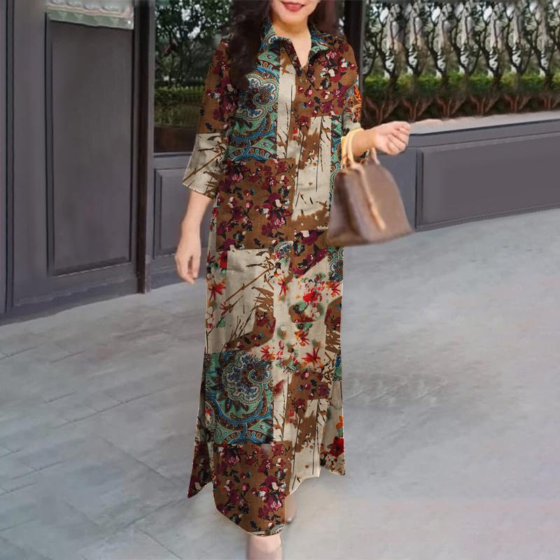 ZANZEA Женское повседневное свободное платье с отложным воротником и рукавами 3/4