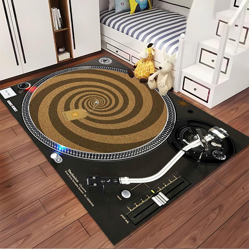 Vinyl Turntable Spiral Design Rug - Non-slip rug suitable for living room and bedroom sofas.