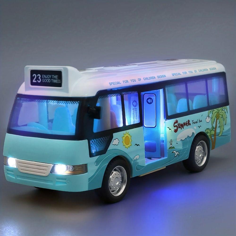 Sound And Light School Bus Toys Friction Powered Pull Back Bus Bus Model Toy  Children