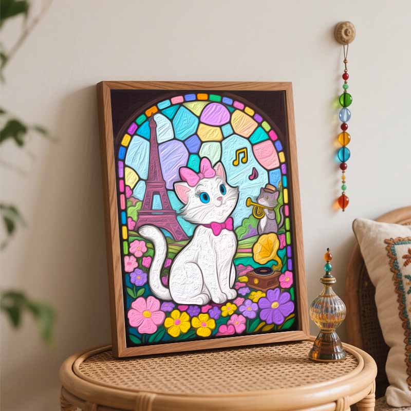 Disney oil painting hand painting art kit Paris cat coloring painting handmade diy home decoration gift