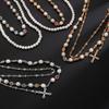 Punk Colorful Zircon Cross Pendant Pants Chain for Women Men Gothic Multi Layer Imitation Pearl Chain Waist Chain Jeans Jewelry
