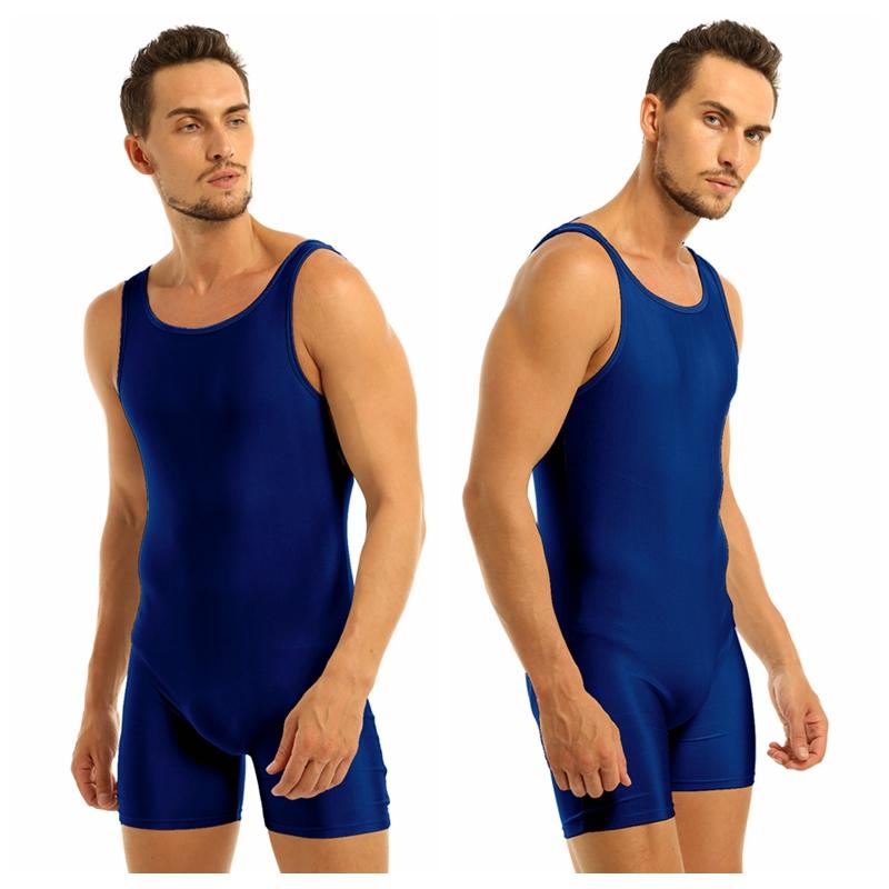 Mens Sleeveless Stretchy One Piece Bodysuit Leotard Sport Gym Workout Tank Tops