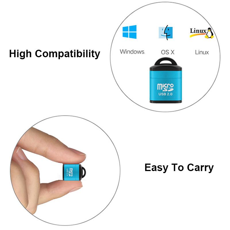 VAORLO USB2.0 Mini Card Reader 480 Мбит/с, быстрая передача данных, высокая совместимость для компьютеров, ПК, ноутбуков, высокая скорость