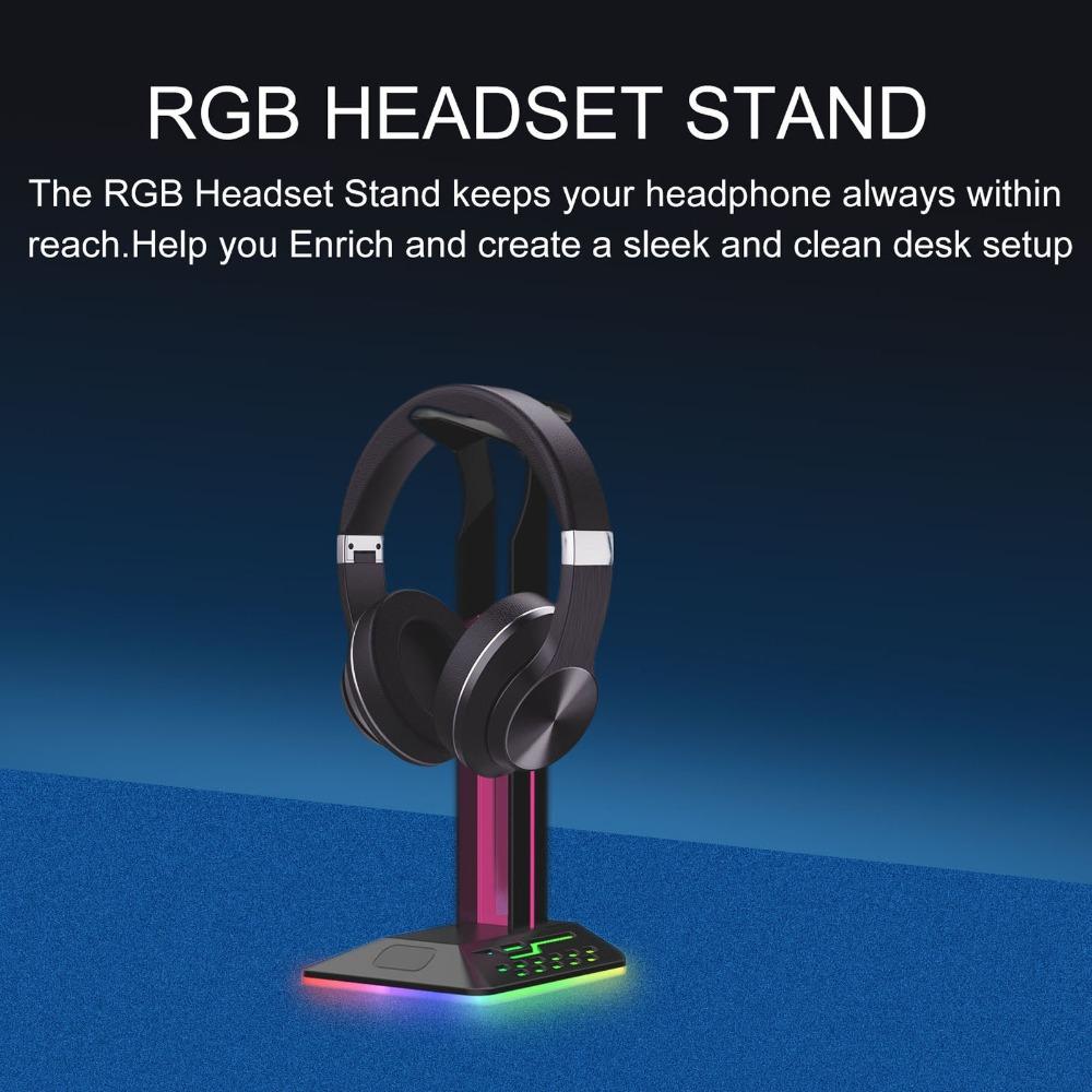 Multi Light Mode Adjustable Universal Desktop RGB Headphone Stand for Desk Game Accessories