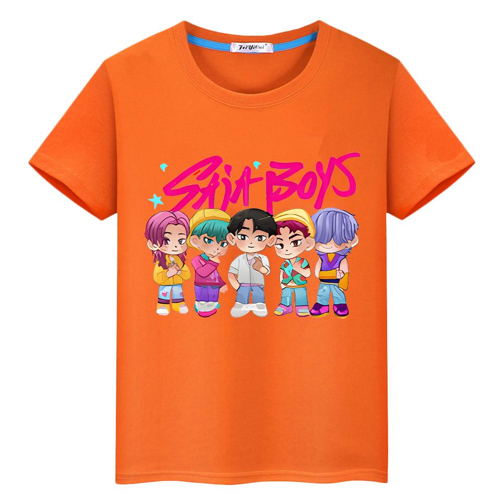 Футболка для детей мальчика 10 лет Saja Boys Принт Милые Топы y2k kpop охотники на демонов Kawaii Футболки 100%Хлопок аниме Короткая одежда для девочек