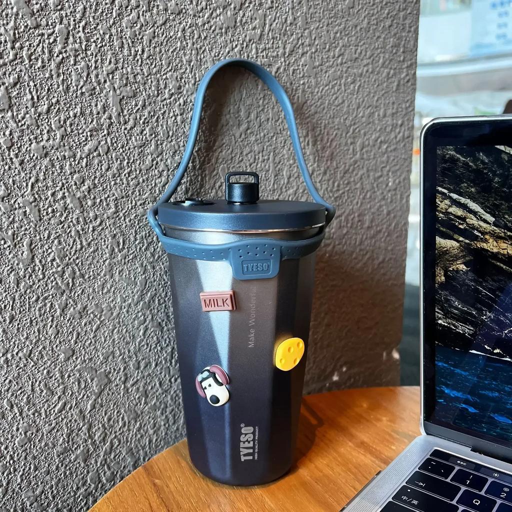 Vacuum Insulated Bottle 600ml Color Change Coffee Cup with Straw Thermos Mug Leak-Proof Thermos Travel Thermal Vacuum Flask Cup